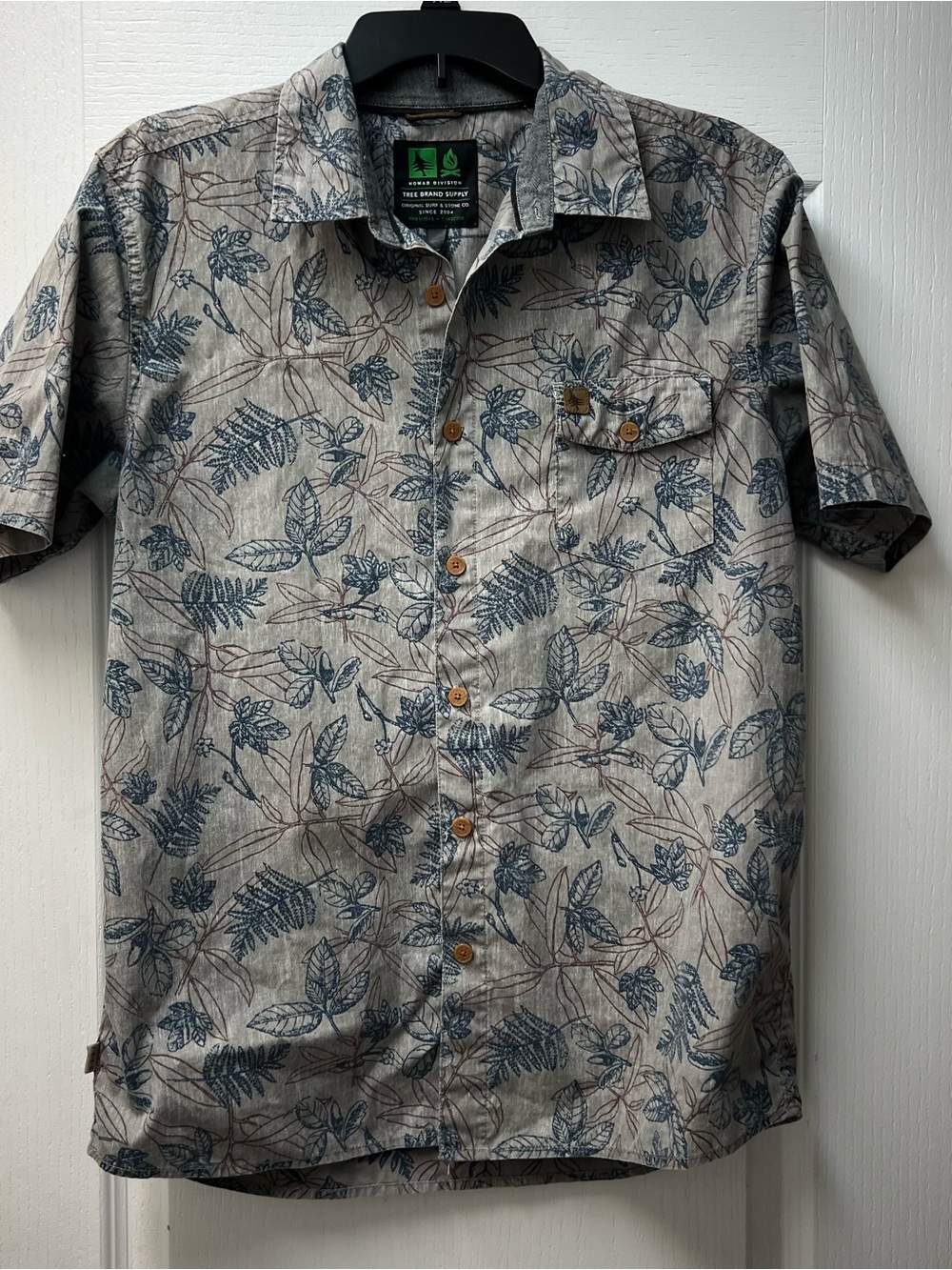 Hippy Tree Nomad Division Retro Muted Tropical Surfer Print Sz Med